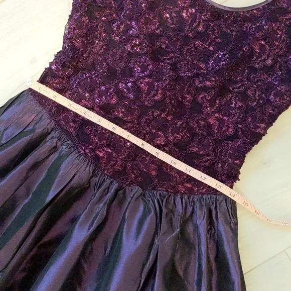 Vintage 90s Jessica McClintock Purple Lace Taffeta Gown Dress Prom Formal S M - Picture 13 of 14